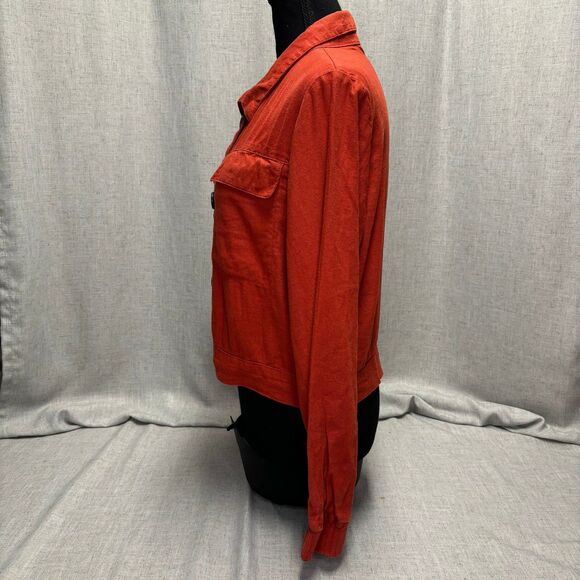 Ci Sono-Linen Collection Button Down Long Sleeve Crop Top Burnt Orange Women's L - Picture 2 of 12